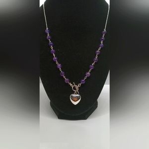 Amethyst Necklace with Chunky Heart Pendant .925 silver
